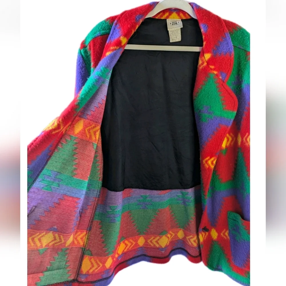 David Wayne Vintage Fleece Southwest Print Two Button Jacket Women's Large - Picture 7 of 11